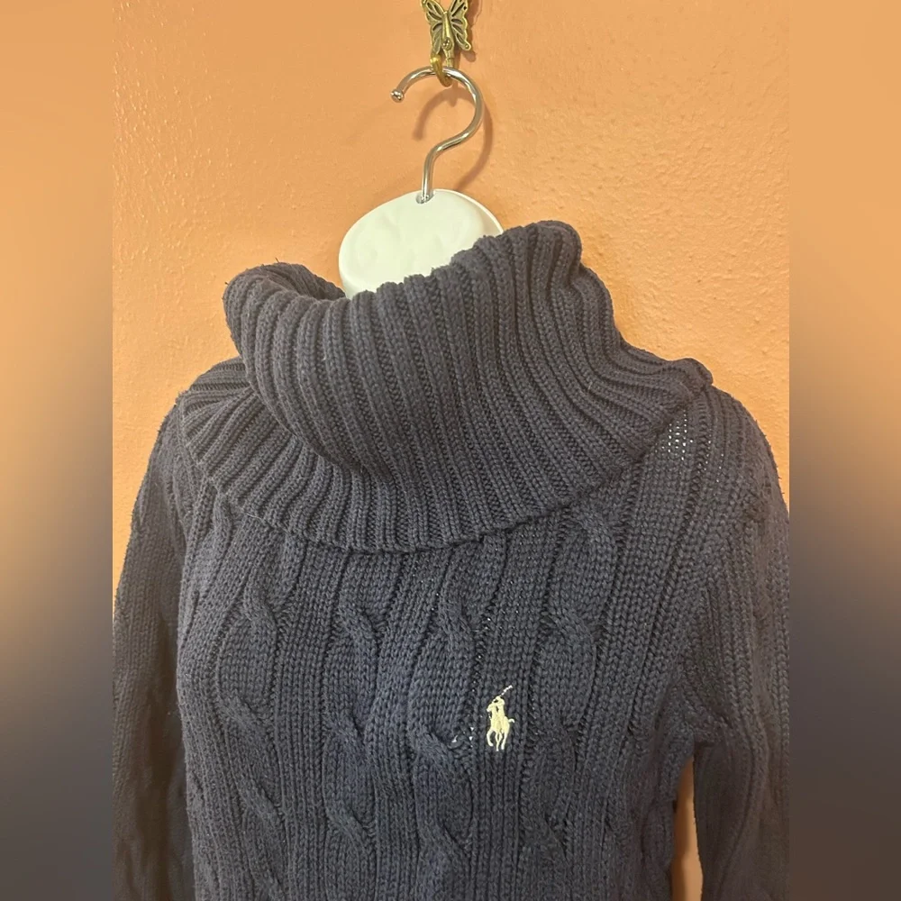 Ralph Lauren Navy Blue Cableknit Turtleneck Sweater - Picture 2 of 4